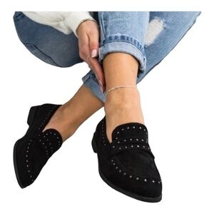 Lucky Brand  Black Suede Loafer w/ Contrasting‎ White Stitching Size 11M
